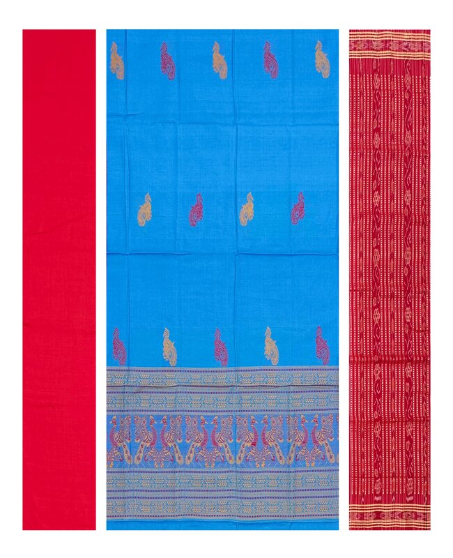 Peacock motifs bomkai cotton dress material set