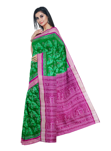 Parrot design sambalpuri silk saree with blouse piece