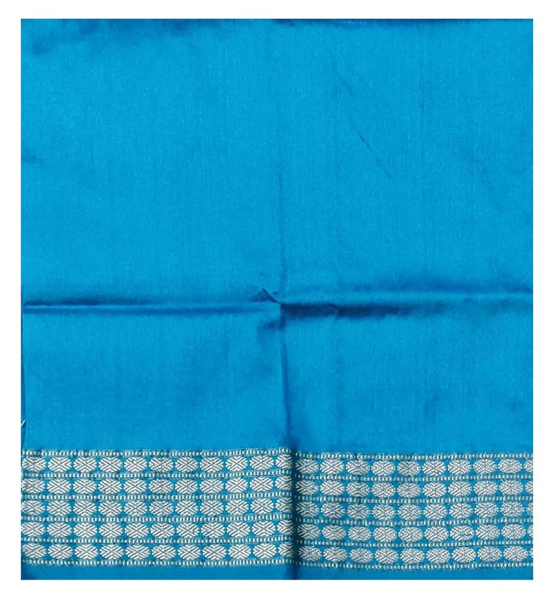 Sambalpuri silk blouse piece, Coral blue, 80cms