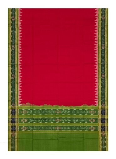 Sambalpuri cotton Dupatta, red and light mehendi green colors