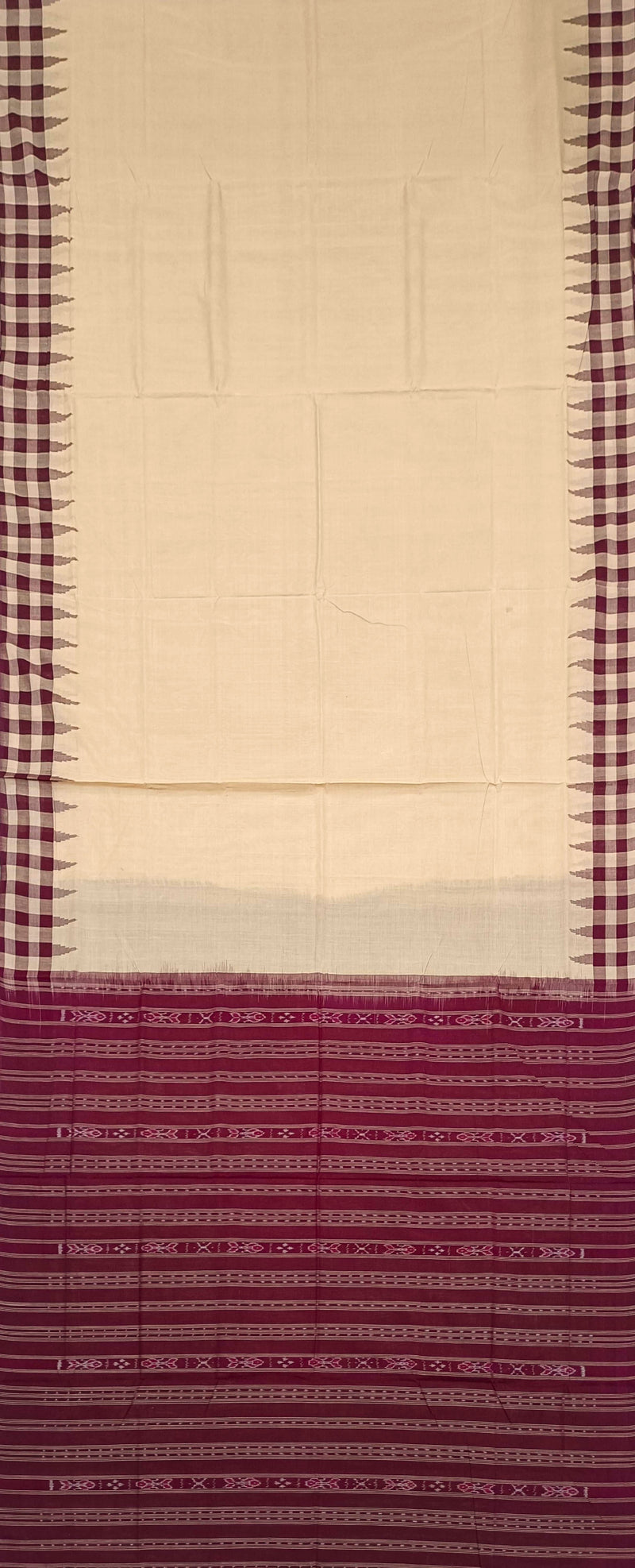 Exquisite Fodakumbha boarder design Sambalpuri cotton saree with blouse piece.Suitable for Odisha High School Teachers uniform.