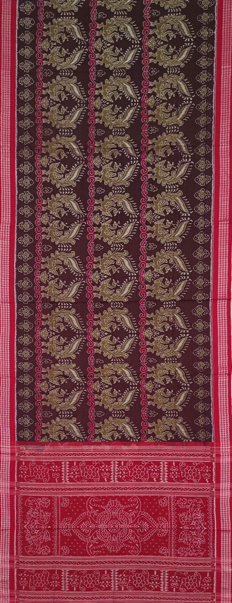 Flower and peacock design Sambalpuri cotton saree with blouse piece
