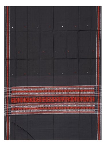 Beautiful Bomkai Handloom Cotton Dupatta, black and orange colors combination