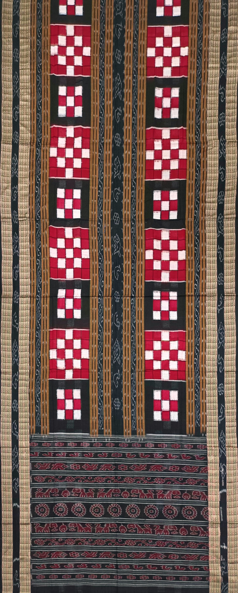 Bichitrapuri Sambalpuri cotton saree. Red, Black colors combination