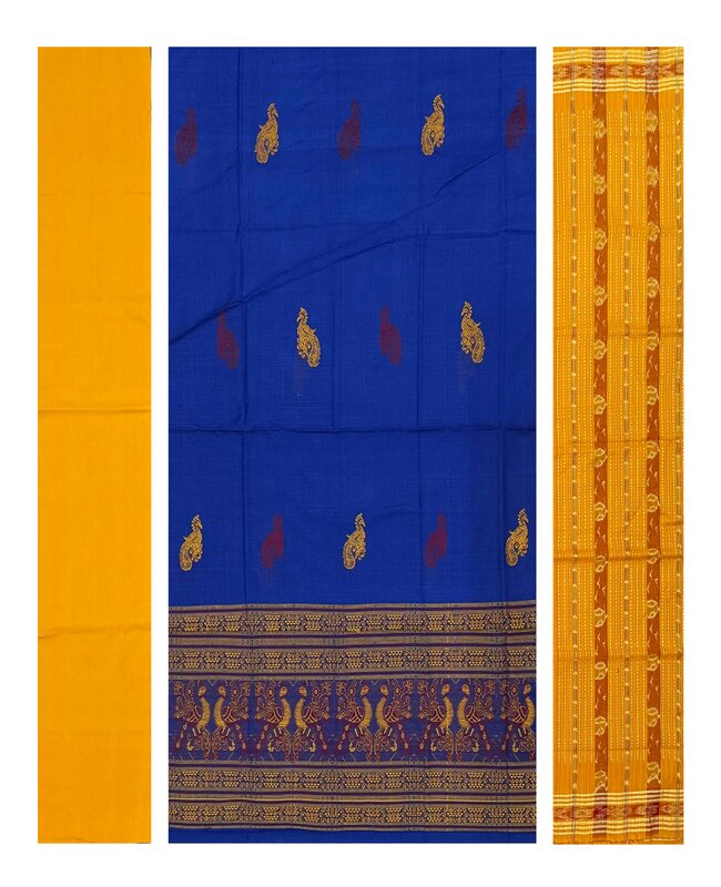 Peacock motifs bomkai cotton dress material set