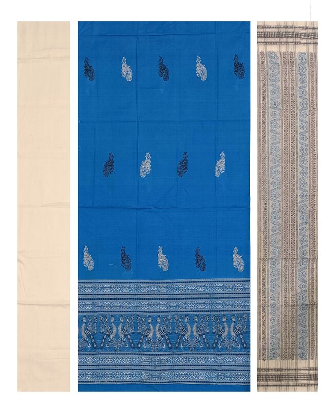 Peacock motifs bomkai cotton dress mateerial set