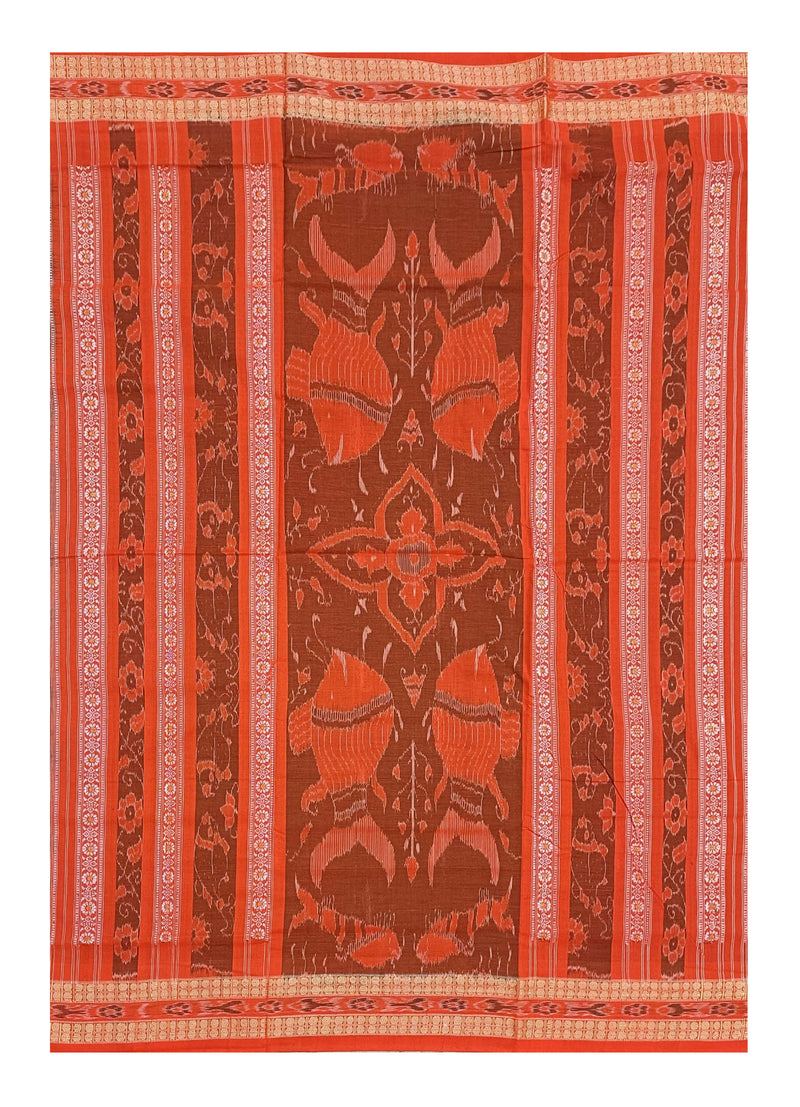 Peacock design with Bomkai motifs Sambalpuri cotton saree with blouse piece.