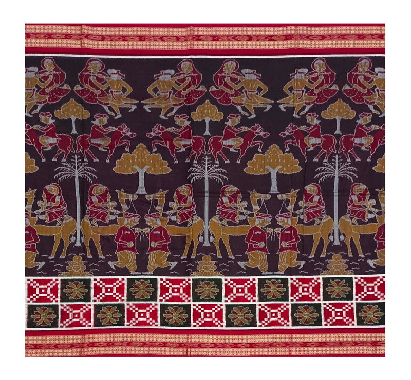 Rajasthan desert life design Sambalpuri cotton saree with blouse piece