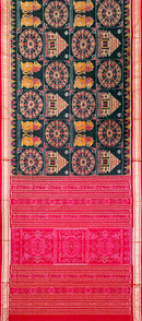 Beautiful Konark temple and wheel and lions design Sambalpuri silk saree with blouse piece