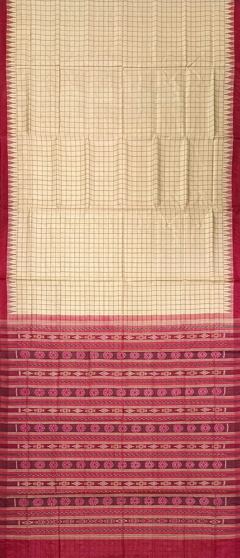 Sambalpuri Tusser Silk Phodakumbha boarder and check check body saree with blouse piece