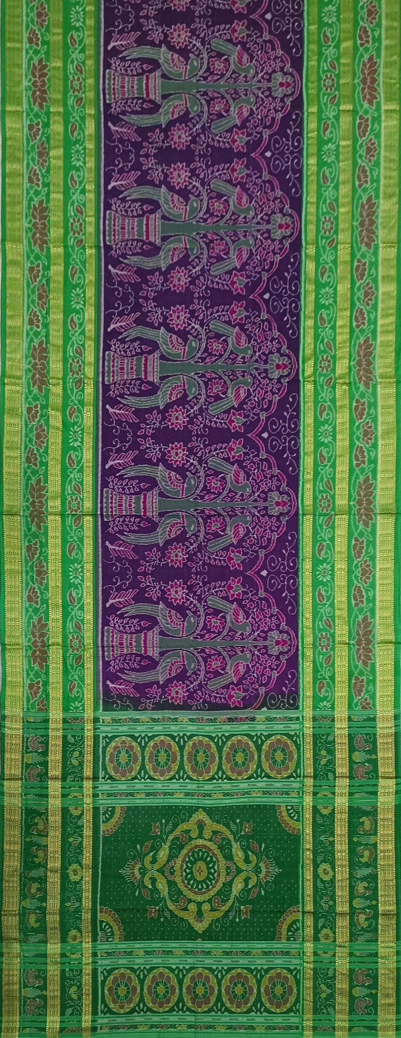 Lotus design multi boarder with parrot design SAMBALPURI cotton saree with blouse piece