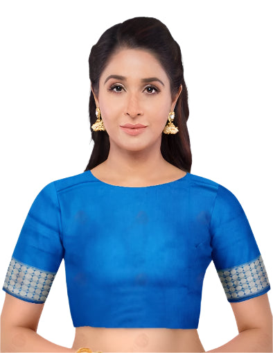 Sambalpuri silk blouse piece, Deep sky blue, 1 mtr