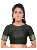 Sambalpuri Unstitched silk blouse piece, Color - Black, Options : 95 cms