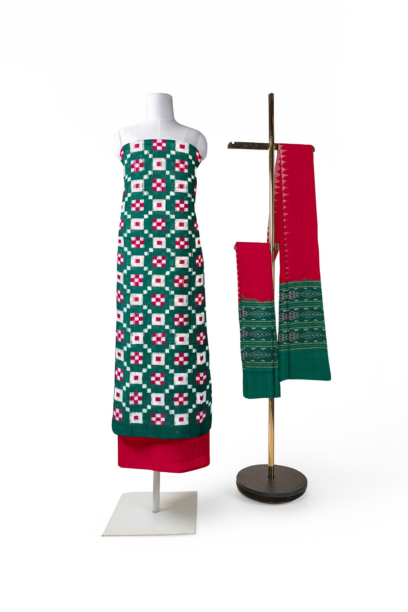 Pasapali design Unstitched Sambalpuri cotton dress material set