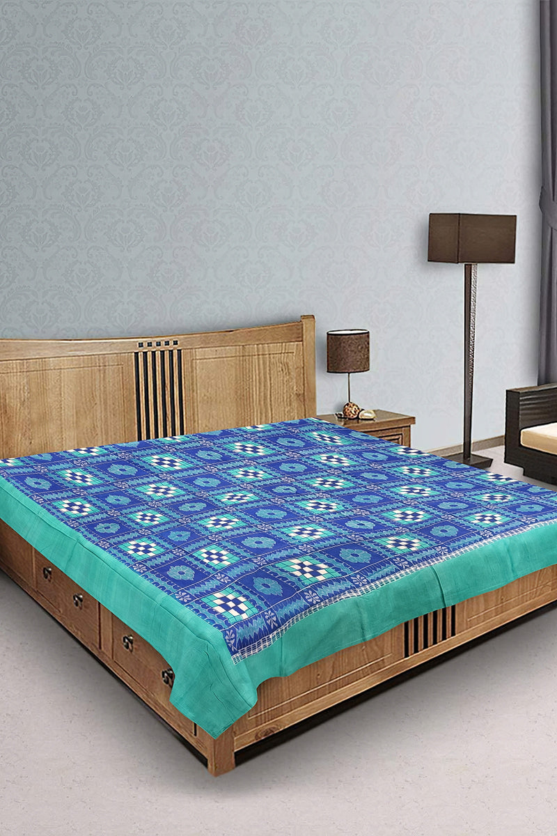 Sambalpuri Ikat Cotton Bedsheet in Pasapalli Design with Pillow covers