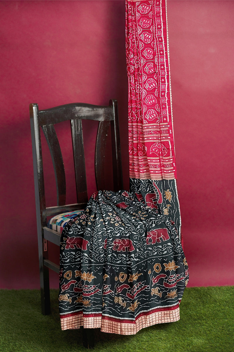 Animals design sambalpuri silk saree with blouse piece