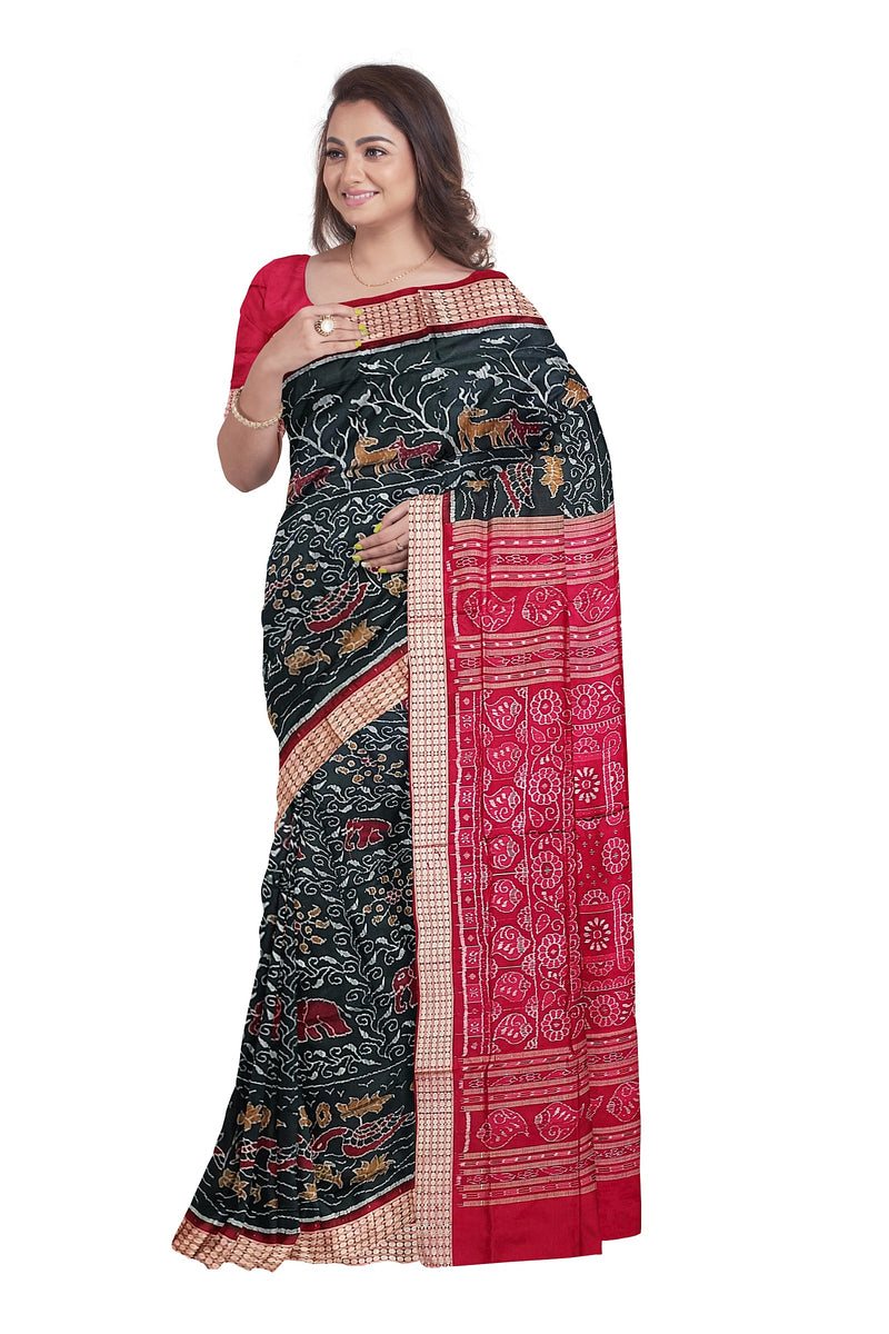 Animals design sambalpuri silk saree with blouse piece