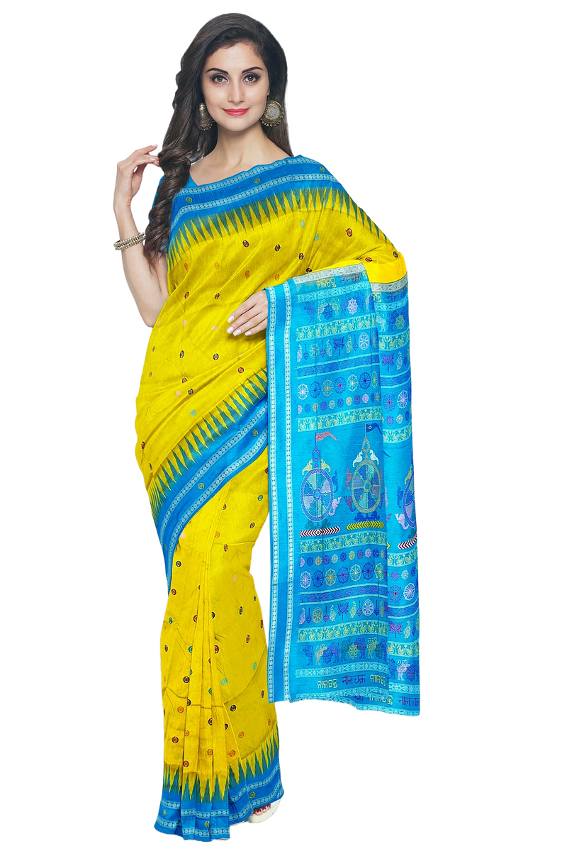 Nila Chakra and Vishnu Ayudha Design Pallu Sambalpuri silk saree with blouse piece