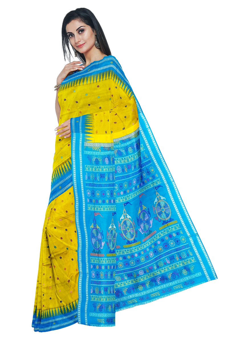 Nila Chakra and Vishnu Ayudha Design Pallu Sambalpuri silk saree with blouse piece
