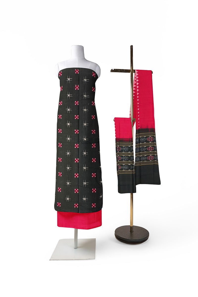 Beautiful Pasapali and star design unstitched Sambalpuri cotton dress material set