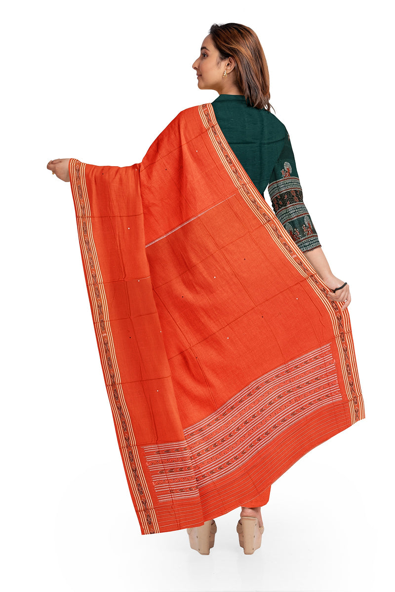 Bomkai Cotton Dress Material Set. Green Orange Combinatioan