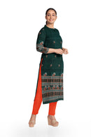 Bomkai Cotton Dress Material Set. Green Orange Combinatioan