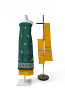 Peacock motifs unstitched  bomkai cotton dress mateerial set