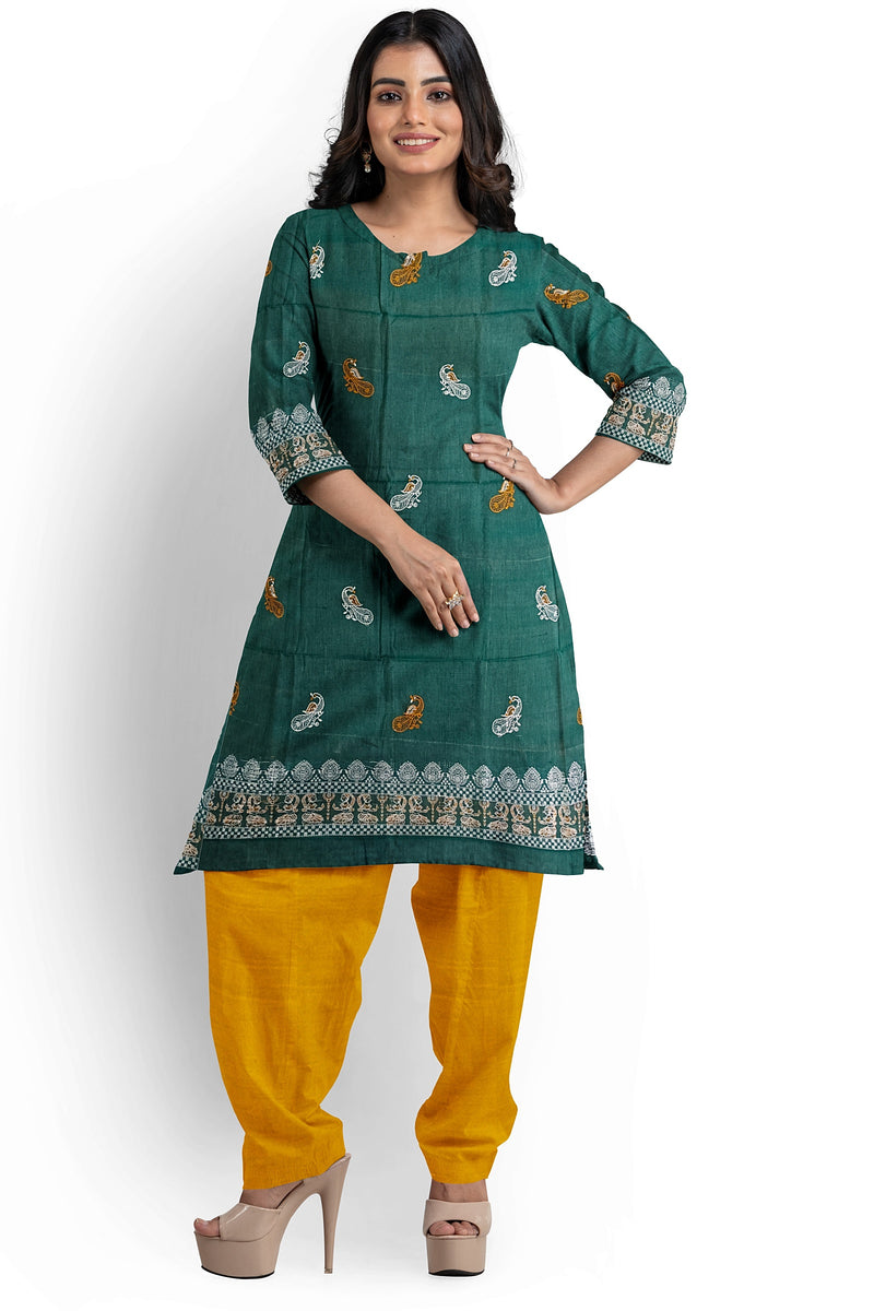 Peacock motifs unstitched  bomkai cotton dress mateerial set