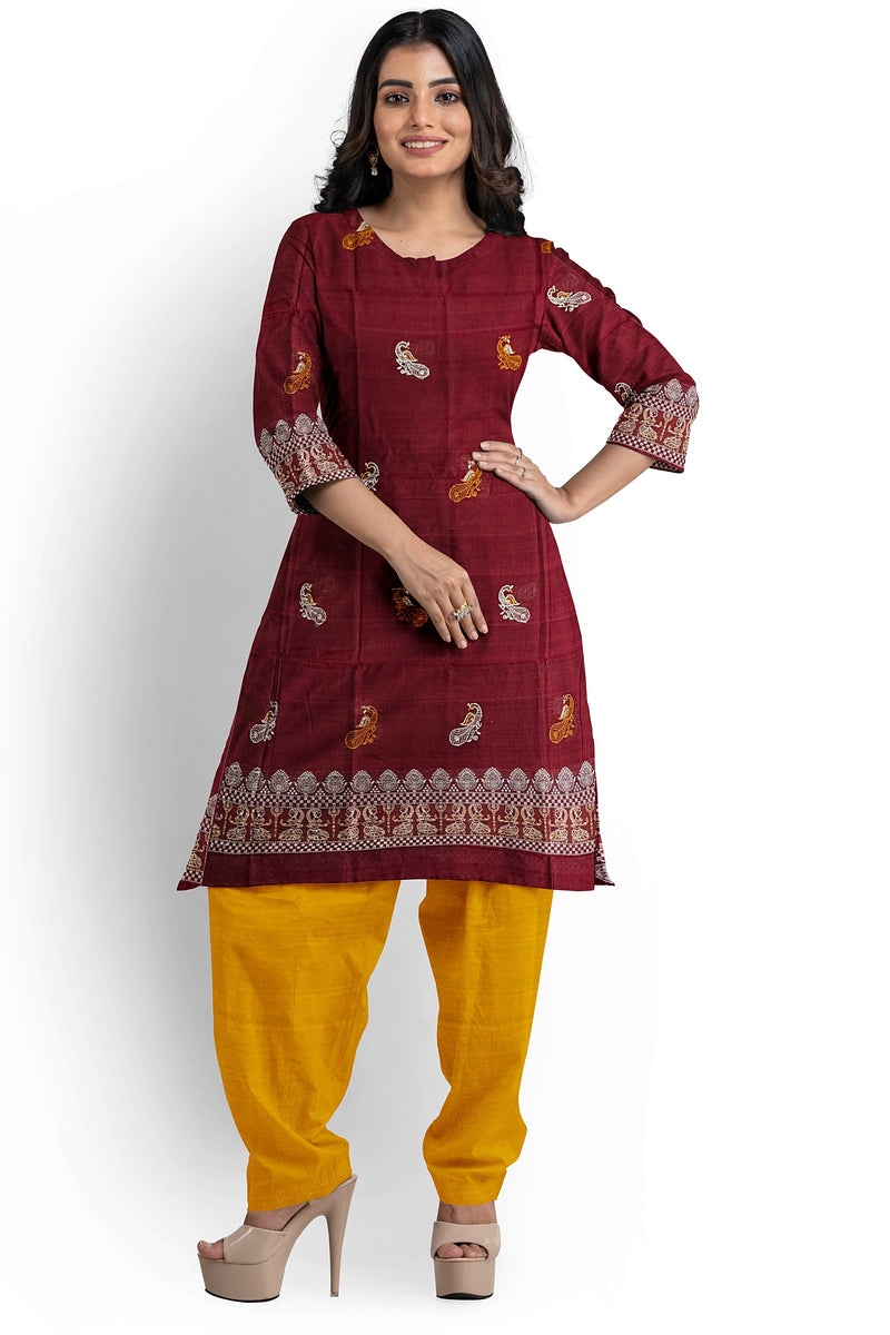 Peacock motifs bomkai cotton dress material set
