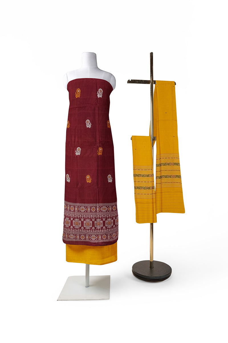 Peacock motifs bomkai cotton dress material set
