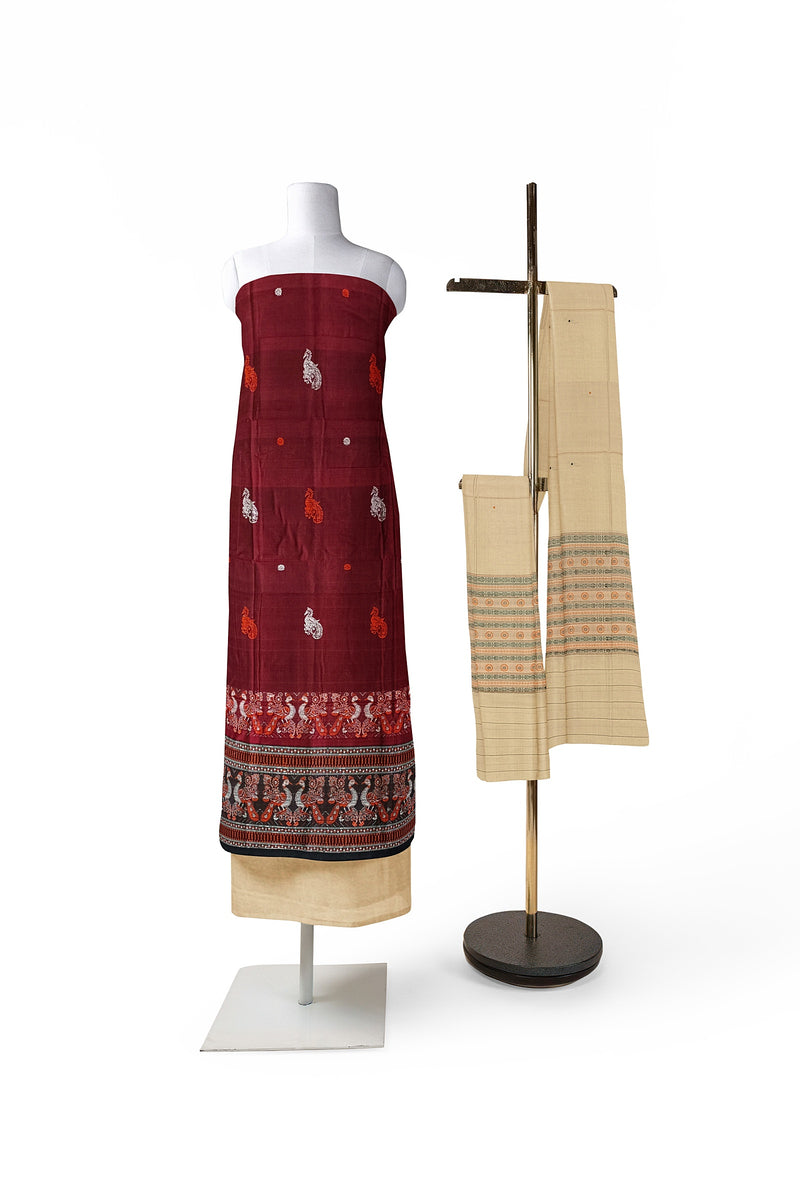 Peacock motifs bomkai cotton dress material set