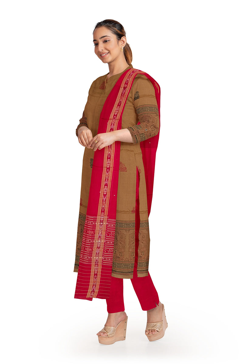 Peacock motifs bomkai cotton dress material set