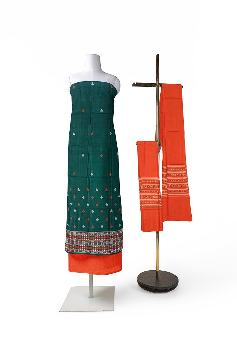 Club(Playing card) motifs design Bomkai cotton dress material set