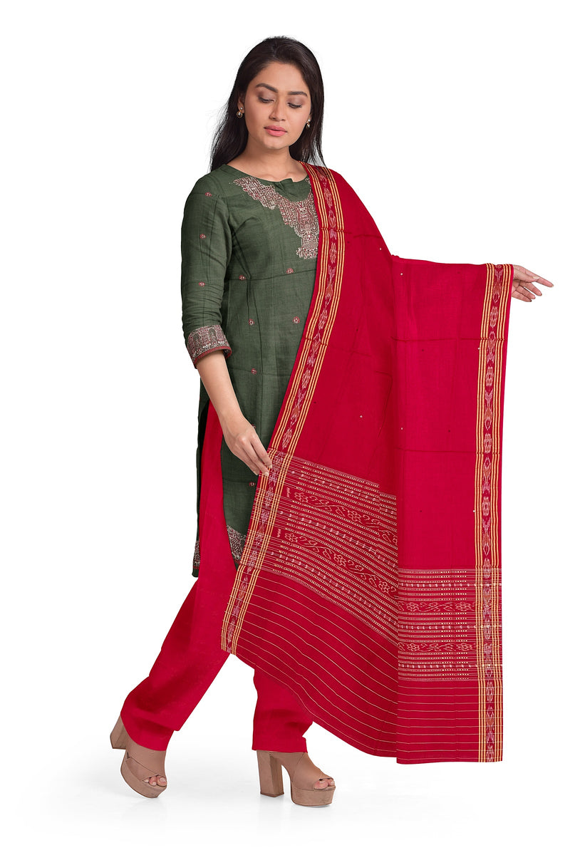 Minii buti with Neck design Bomkai cotton dress material set