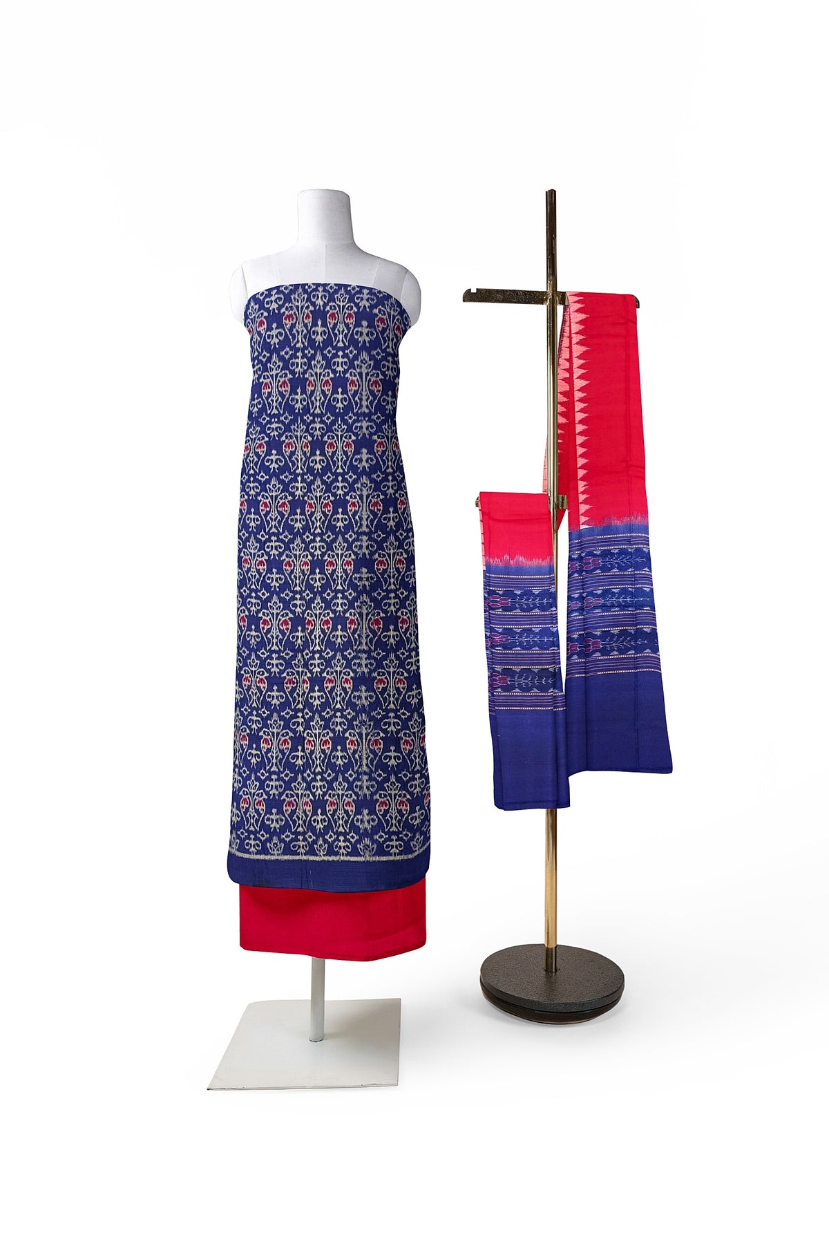 sambalpuri cotton dress material Tribal Chakra Red Yellow Sambalpuri Cotton Dress Set