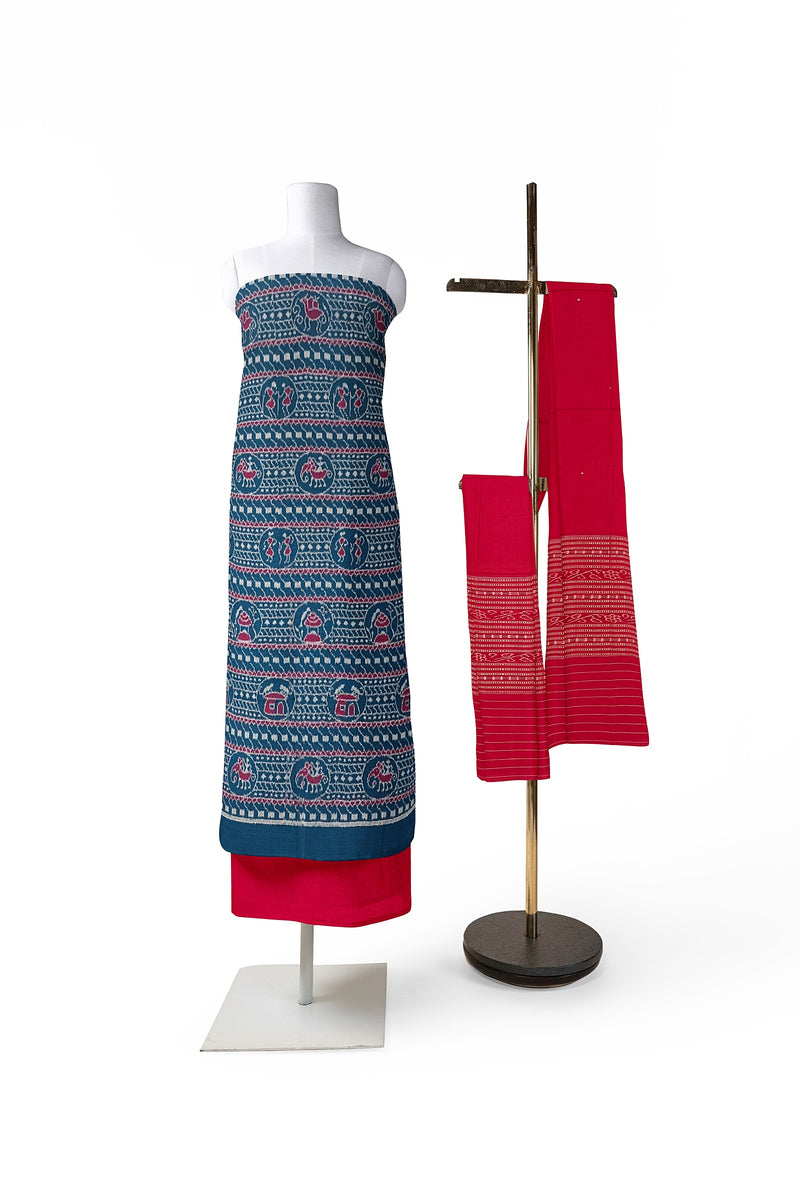 Beautiful Terracotta design Sambalpuri cotton dress material set