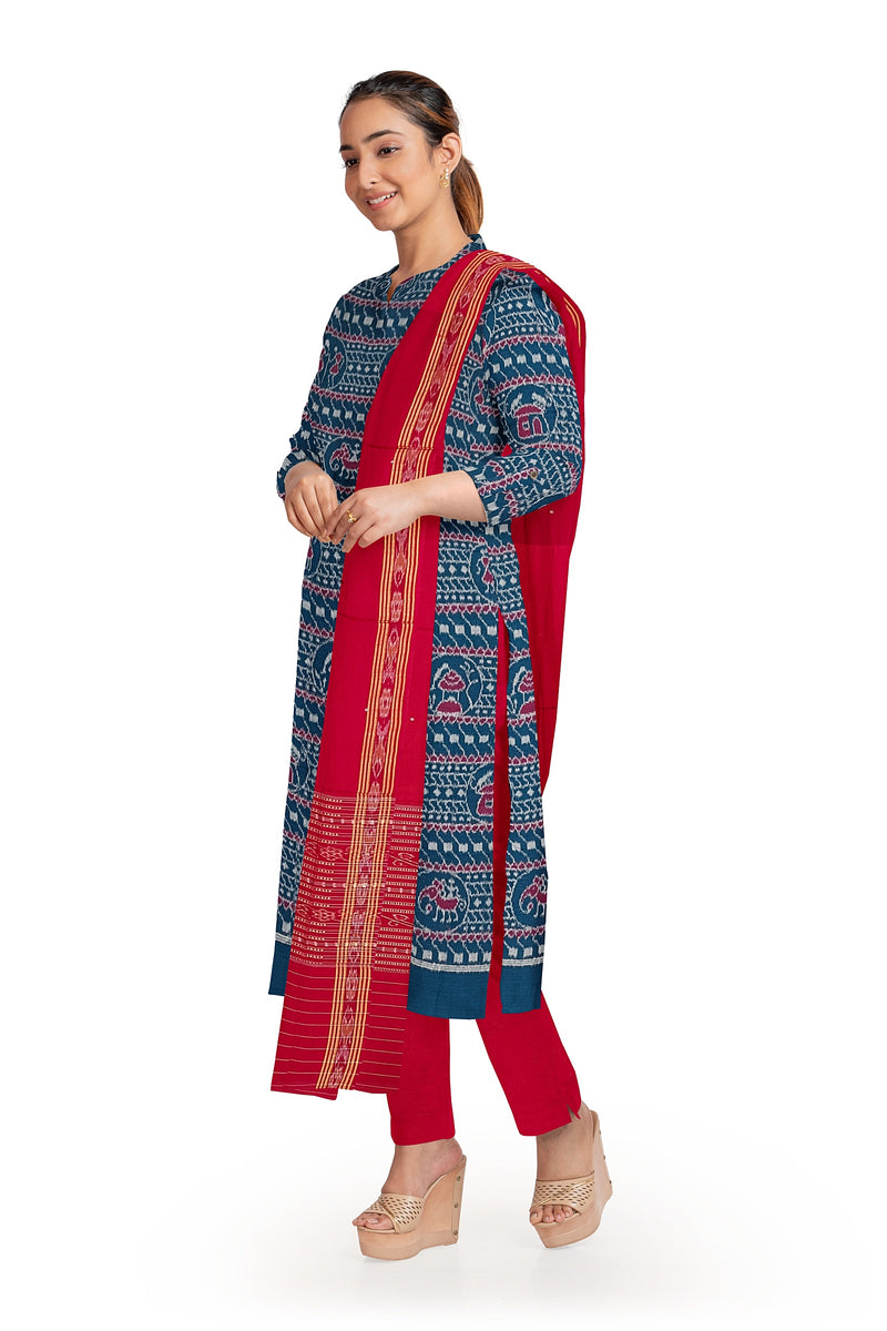 Beautiful Terracotta design Sambalpuri cotton dress material set