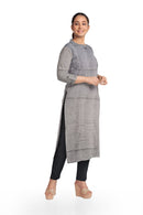Bomkai unstitched cotton Kurta/Kurti/Shirt material. Options :Grey color,  2.5 mtr,