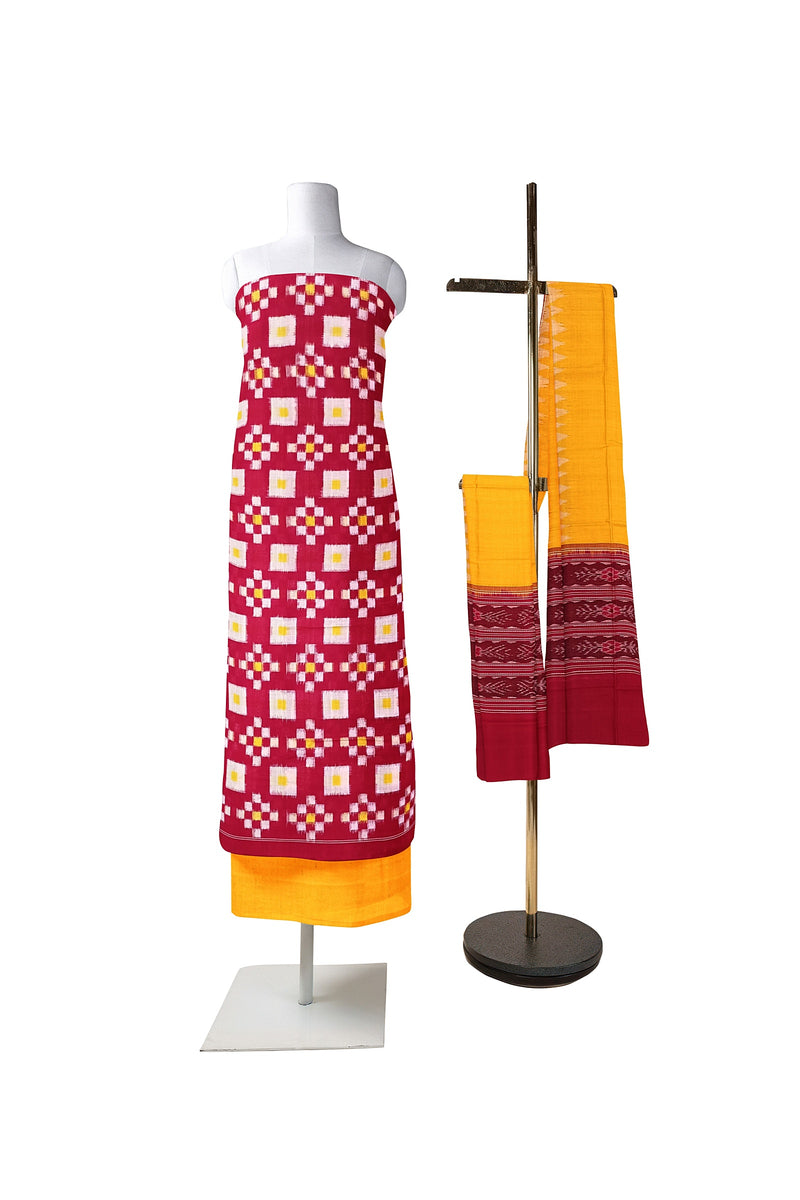 Beautiful Pasapali design unstitched Sambalpuri cotton dress material set