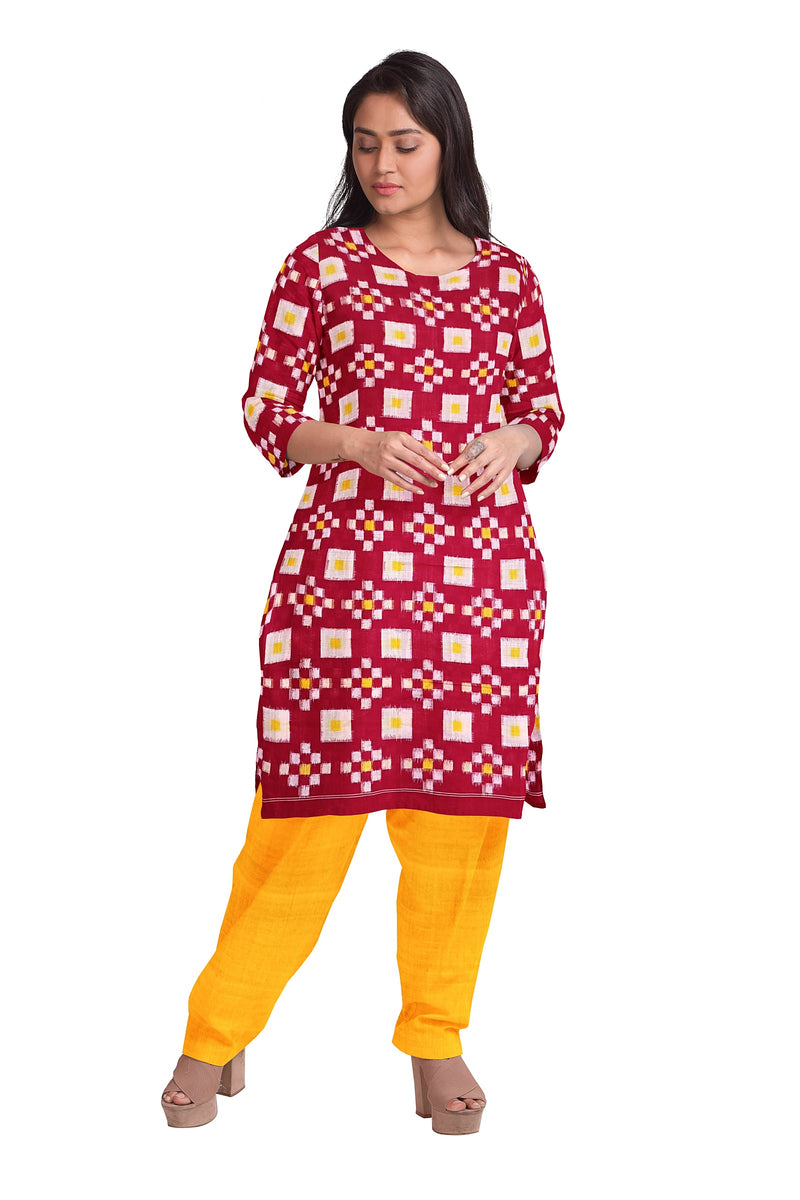 Pasapali design Unstitched Sambalpuri cotton Kurti/Kurta/Shirt material, 2.5 mtr