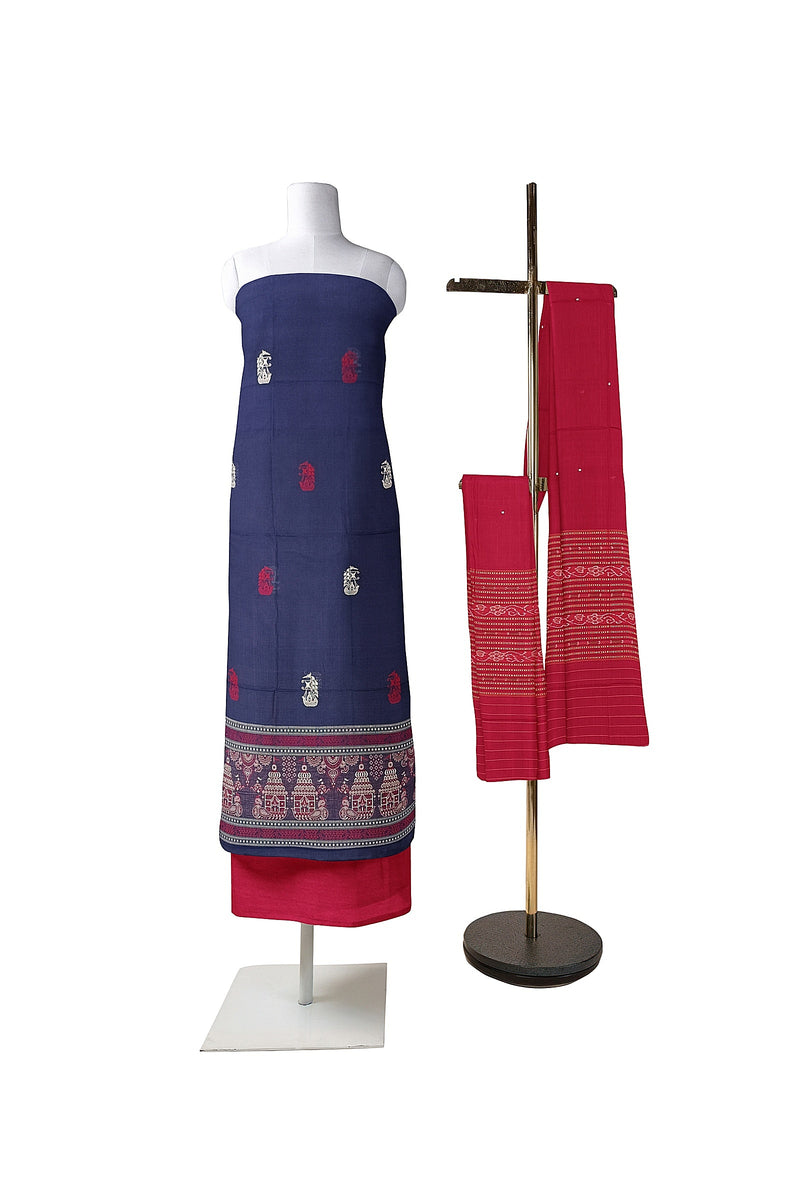 Boita design Unstitched Bomkai cotton dress material set