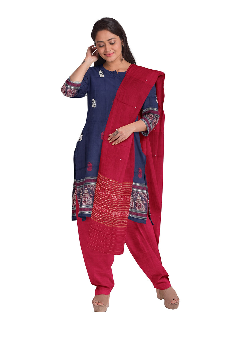 Boita design Unstitched Bomkai cotton dress material set