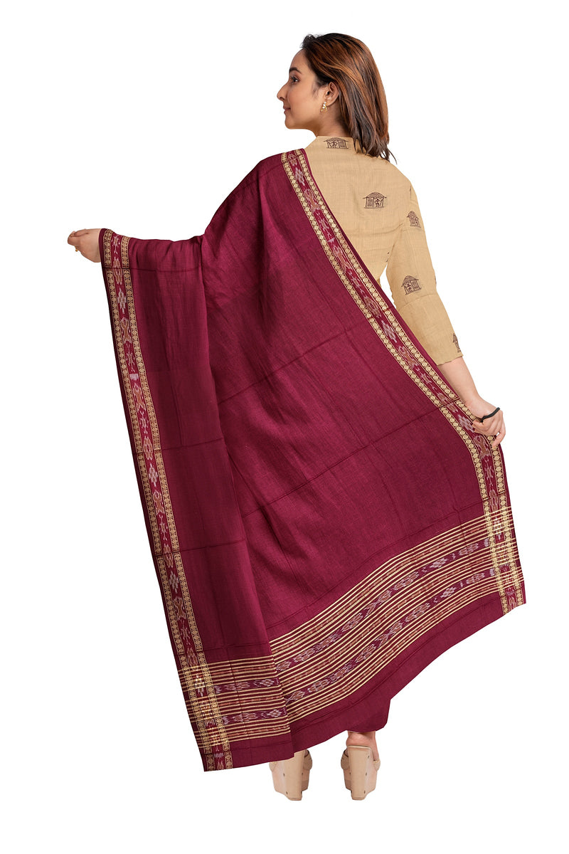 Bomkai cotton dress material set with village hut design