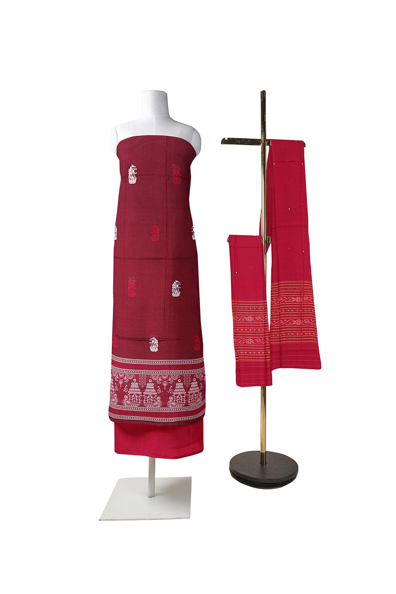 Boita(Boat) design bomkai cotton dress material set