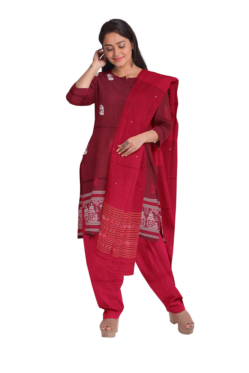 Boita(Boat) design bomkai cotton dress material set