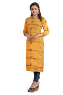 Doll design Bomkai silk dress material, 2.4 mtr, Mustard yellow base