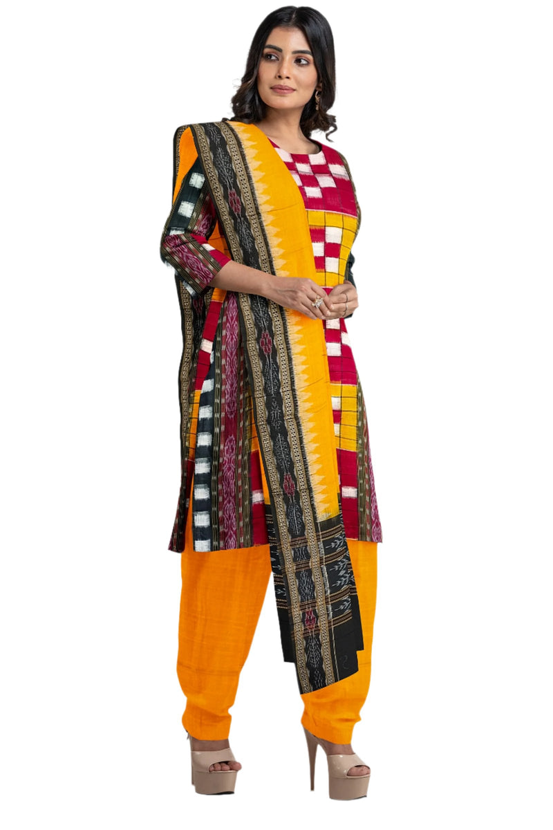 Beautiful Bichitrapuri Sambalpuri Ikat Cotton Dress Material, Unstitched