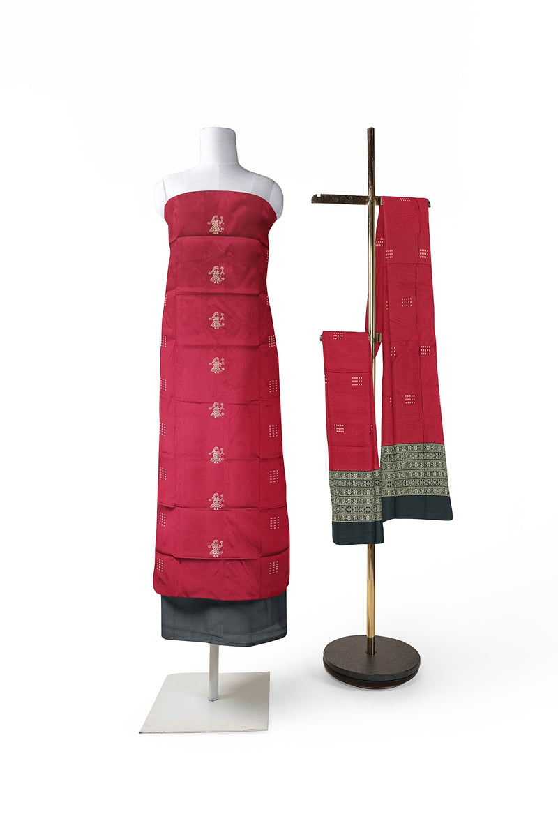 bomkai silk dress material Maroon Colour Sambalpuri Handloom Cotton Bomkai Dress Material