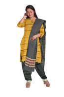 Bomkai silk dress material set, Mustard Yellow and black colors combination