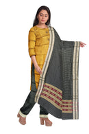 Bomkai silk dress material set, Mustard Yellow and black colors combination